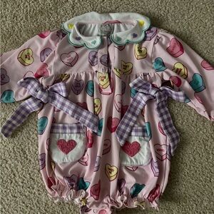 12M Girls Valentine’s Day bubble with Gingham Bows EUC